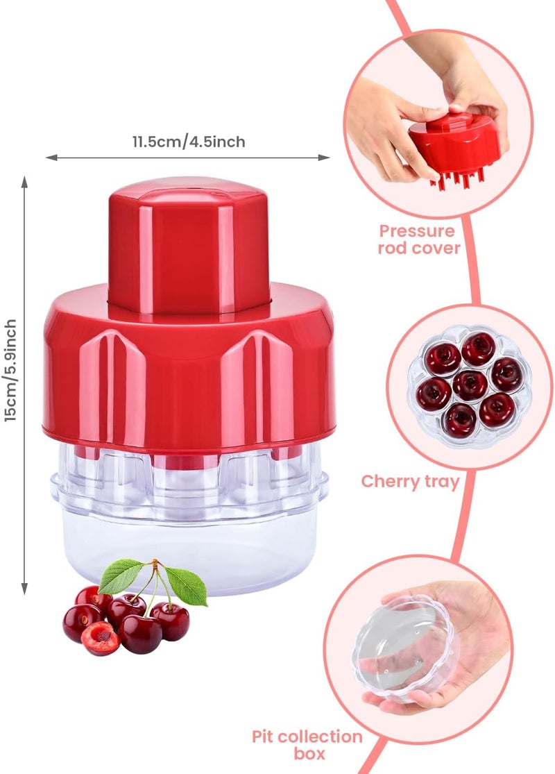COFFWAY Cherry Pitter Tool, Multiple Fruit Seed Remover, 7-Cherry Capacity, Red and Clear - Image 2