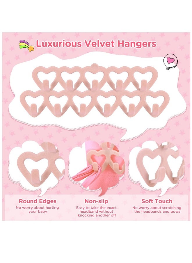 Generic - Headband Holder for Baby Girls, Headband Organizer for Baby Girls, Baby Bow Holder Organizer w/Heart-Shape Velvet Hangers, Baby Headband Holder Organizer for Door,Closet,Wall, Light Pink - Image 1