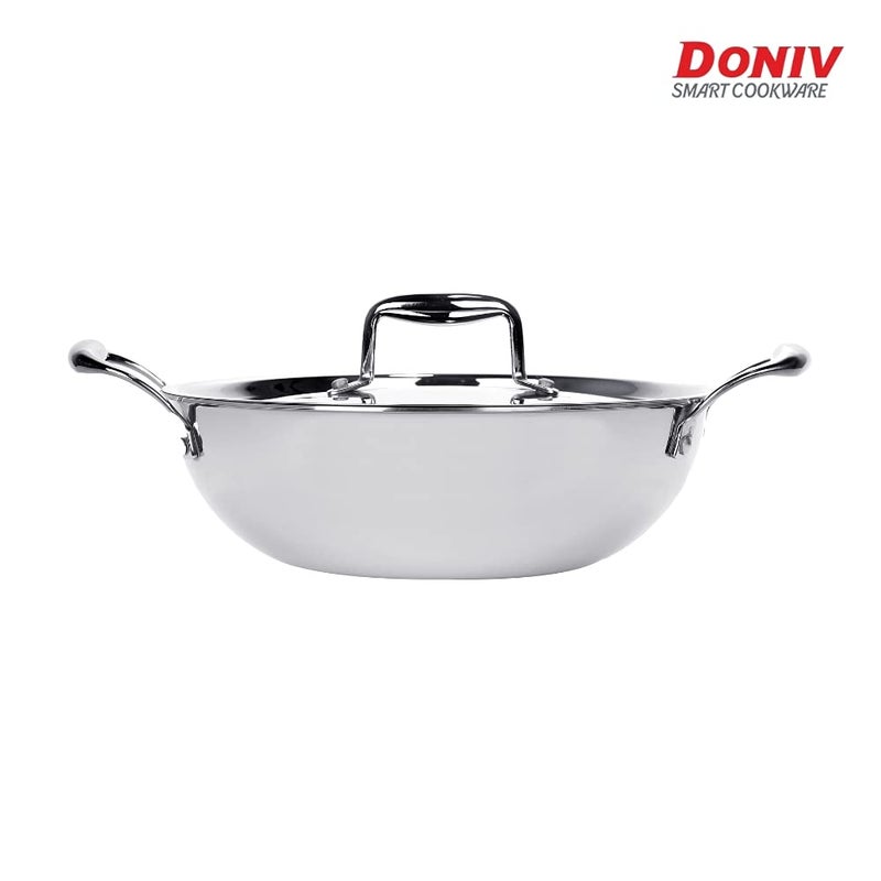 DONIV DONIV Titanium Triply Stainless Steel Kadai 5L & Tasla 2L Set, Gas & Induction Compatible, Durable, Even Heating, Easy Clean, Versatile Cookware Set, Pack of 2  - Image 3