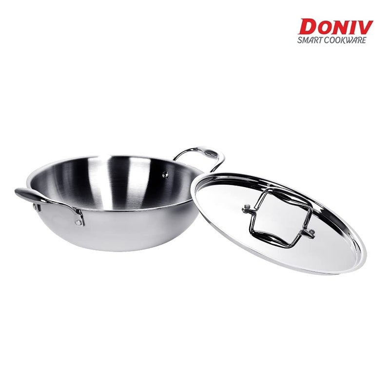 DONIV DONIV Titanium Triply Stainless Steel Kadai 5L & Tasla 2L Set, Gas & Induction Compatible, Durable, Even Heating, Easy Clean, Versatile Cookware Set, Pack of 2  - Image 2
