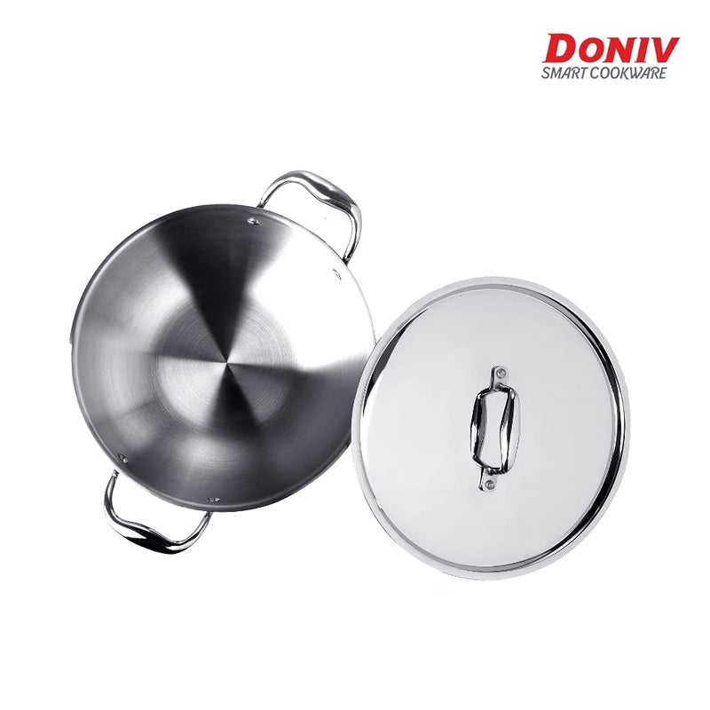 DONIV DONIV Titanium Triply Stainless Steel Kadai 5L & Tasla 2L Set, Gas & Induction Compatible, Durable, Even Heating, Easy Clean, Versatile Cookware Set, Pack of 2  - Image 4