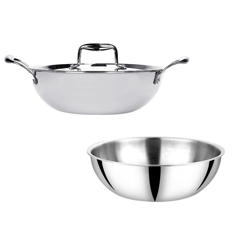 DONIV DONIV Titanium Triply Stainless Steel Kadai 5L & Tasla 2L Set, Gas & Induction Compatible, Durable, Even Heating, Easy Clean, Versatile Cookware Set, Pack of 2  - Image 1