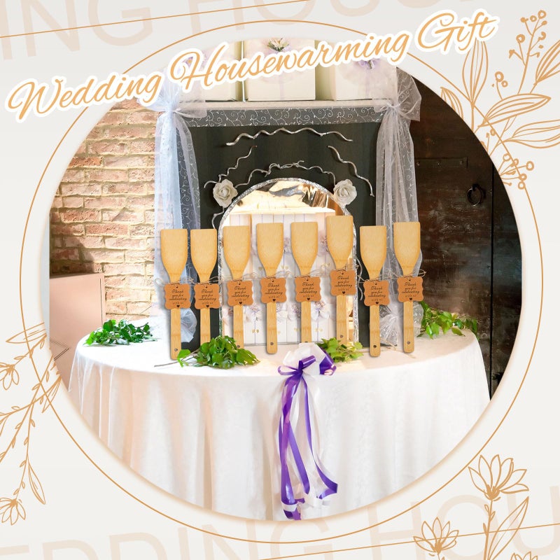Lineshading 50 Pcs Bamboo Wooden Spatula Bulk, 12 Inch Kitchen Spatula Utensils with Thank You Cards for Cooking Birthday Wedding Baby Shower Housewarming Party Gift(Solid) - Image 4