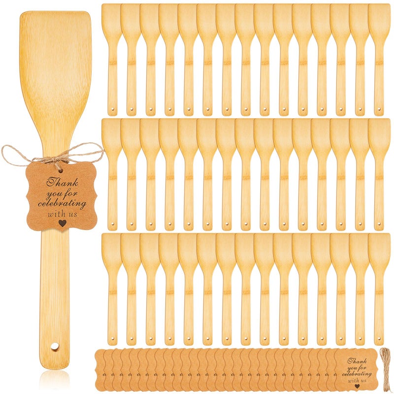 Lineshading 50 Pcs Bamboo Wooden Spatula Bulk, 12 Inch Kitchen Spatula Utensils with Thank You Cards for Cooking Birthday Wedding Baby Shower Housewarming Party Gift(Solid) - Image 1