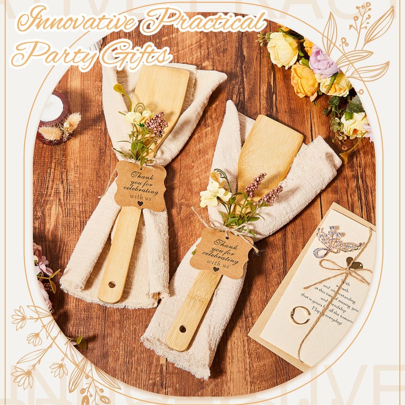 Lineshading 50 Pcs Bamboo Wooden Spatula Bulk, 12 Inch Kitchen Spatula Utensils with Thank You Cards for Cooking Birthday Wedding Baby Shower Housewarming Party Gift(Solid) - Image 3