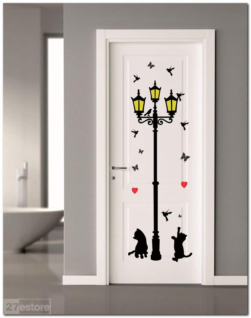Decor Villa PVC Vinyl CAT and LAMP Pole 3D Wall Sticker JUST Peel Stick New Modern Art Trendy Wall Stickers for Home Decoration Living RoomOffice Bedroom etc Size 58 CM X 48 CM Multicolor