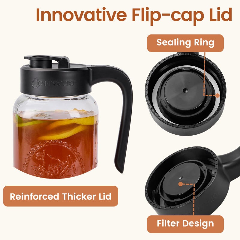 Spreccio Mason Jar Pitcher with Tea Filter, Airtight & Leakproof Glass Pitcher with Lid, 64 oz Sun Tea Glass Jar for Outside, Perfect for Sun Tea, Lemonade, and iced Tea - Image 4