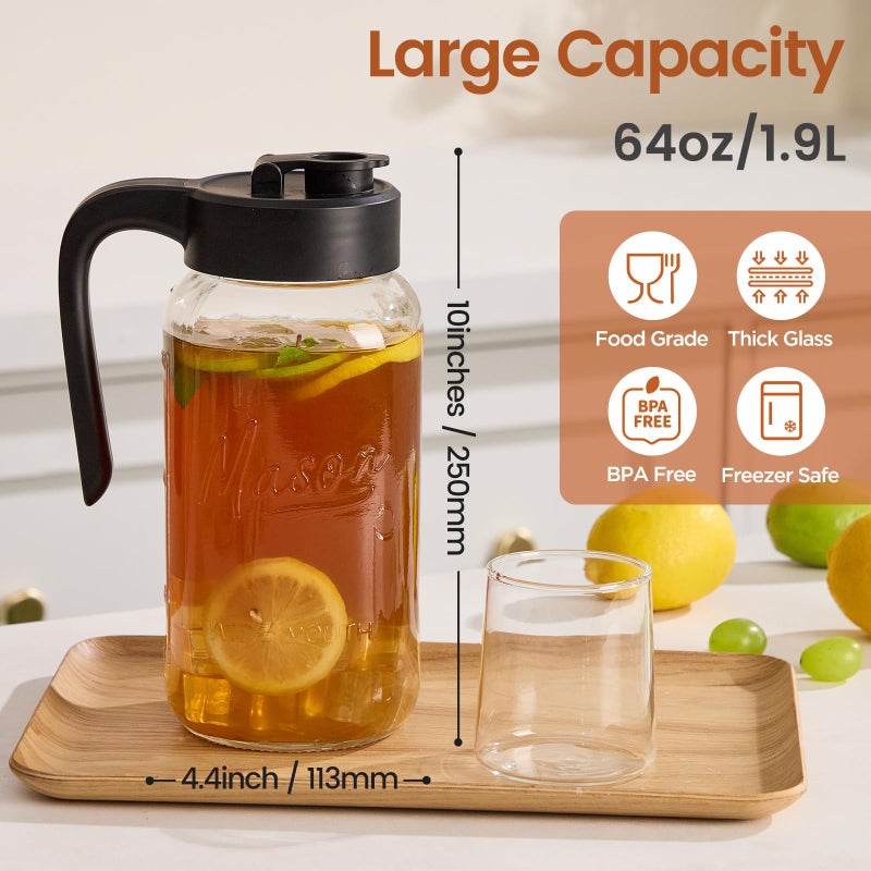 Spreccio Mason Jar Pitcher with Tea Filter, Airtight & Leakproof Glass Pitcher with Lid, 64 oz Sun Tea Glass Jar for Outside, Perfect for Sun Tea, Lemonade, and iced Tea - Image 3