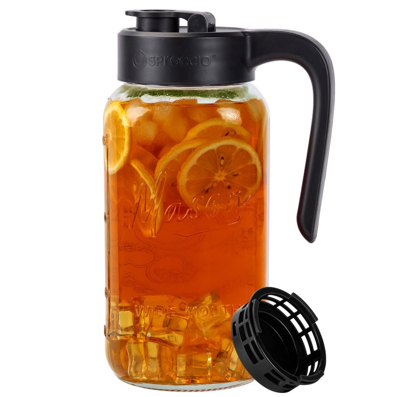 Spreccio Mason Jar Pitcher with Tea Filter, Airtight & Leakproof Glass Pitcher with Lid, 64 oz Sun Tea Glass Jar for Outside, Perfect for Sun Tea, Lemonade, and iced Tea - Image 1