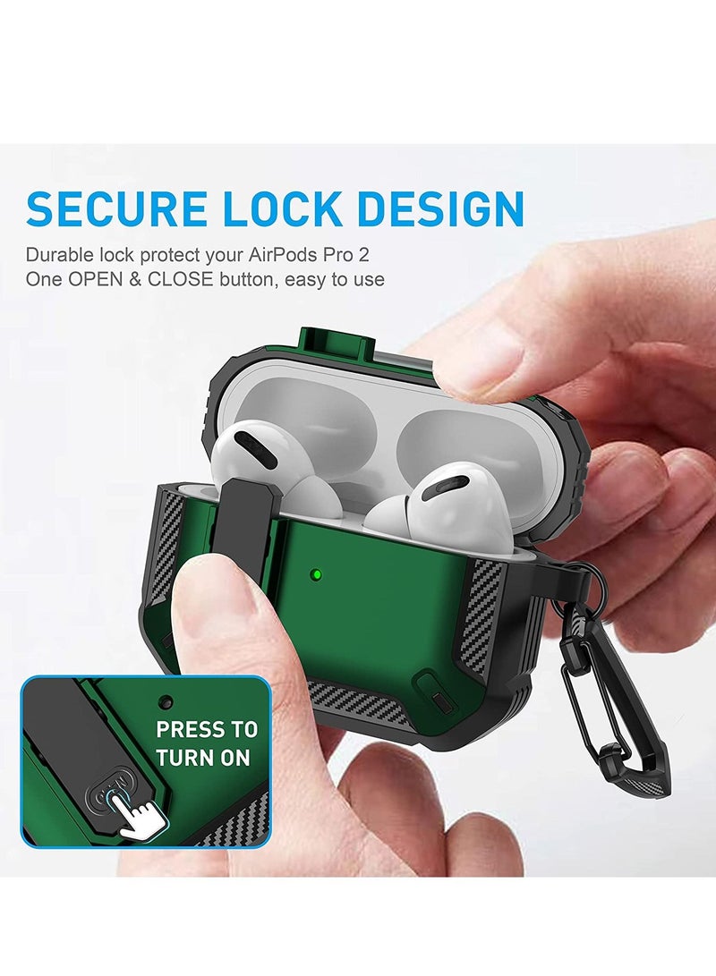 for AirPods Pro 2nd Generation Case Cover 2022, AirPods Pro 2 Protective Case with Lock Gen 2 Military Hard Rugged Shockproof Cover with Keychain Compatible with Apple Airpods Pro 2, Green - Image 5