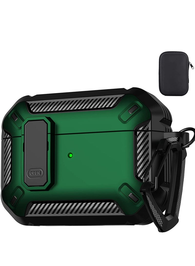 for AirPods Pro 2nd Generation Case Cover 2022, AirPods Pro 2 Protective Case with Lock Gen 2 Military Hard Rugged Shockproof Cover with Keychain Compatible with Apple Airpods Pro 2, Green - Image 2