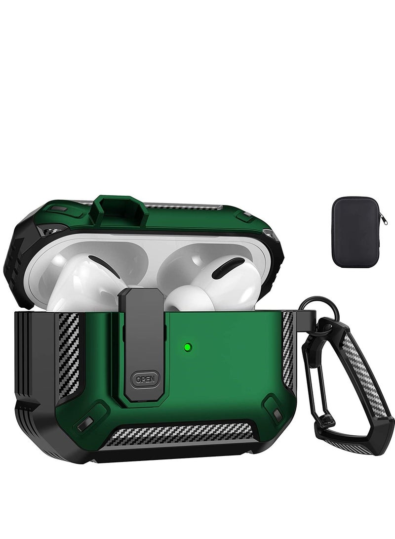 for AirPods Pro 2nd Generation Case Cover 2022, AirPods Pro 2 Protective Case with Lock Gen 2 Military Hard Rugged Shockproof Cover with Keychain Compatible with Apple Airpods Pro 2, Green - Image 1