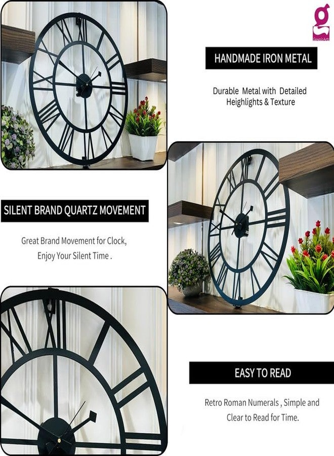 GENESIS ARTS Metal Round Analog Wall Clock | Stylish Modern Classic Design Wall Mount Clocks | Elegant 12-Inch Wall Hanging Timepiece for Home, Office, Living Room, Bedroom Decor (Roman Number), Black - Image 3