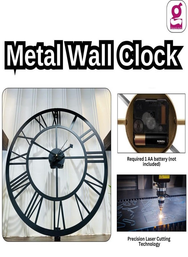 GENESIS ARTS Metal Round Analog Wall Clock | Stylish Modern Classic Design Wall Mount Clocks | Elegant 12-Inch Wall Hanging Timepiece for Home, Office, Living Room, Bedroom Decor (Roman Number), Black - Image 4