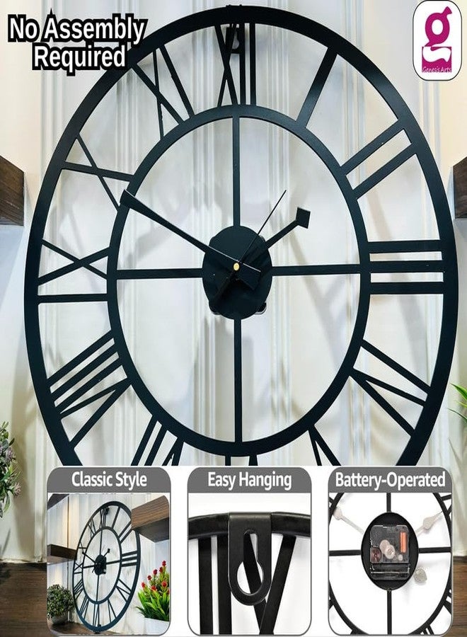 GENESIS ARTS Metal Round Analog Wall Clock | Stylish Modern Classic Design Wall Mount Clocks | Elegant 12-Inch Wall Hanging Timepiece for Home, Office, Living Room, Bedroom Decor (Roman Number), Black - Image 2