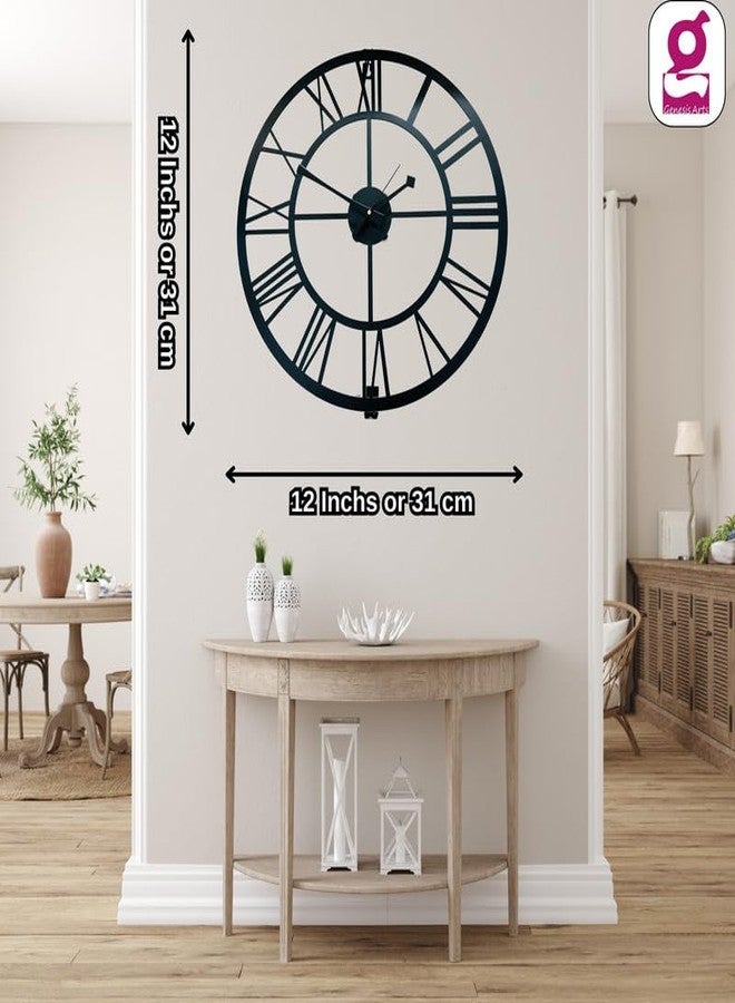 GENESIS ARTS Metal Round Analog Wall Clock | Stylish Modern Classic Design Wall Mount Clocks | Elegant 12-Inch Wall Hanging Timepiece for Home, Office, Living Room, Bedroom Decor (Roman Number), Black - Image 5