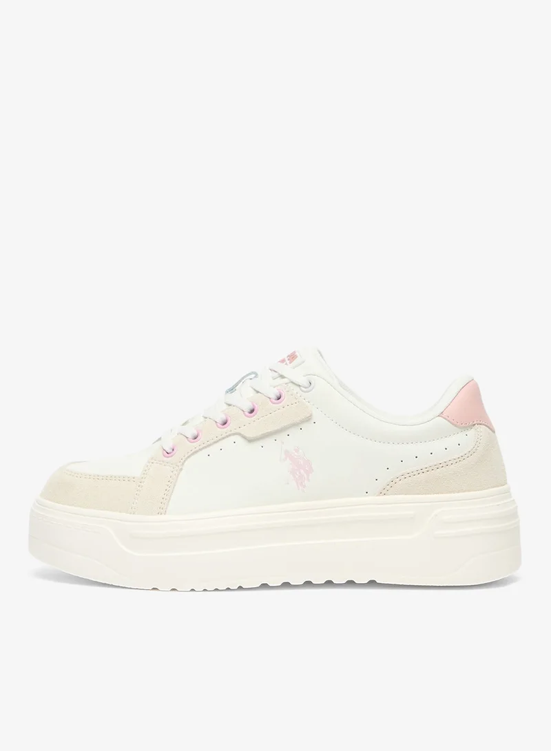 U.S. Polo Assn. Off White/Pink Women's Platform Sneakers with Pink Logo - Stylish Lace-Up Design Shoes with Comfort Cushioned Sole for Everyday Wear for Women | Best Price UAE