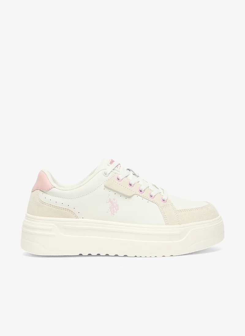 Women's Platform Sneakers with Pink Logo - Stylish Lace-Up Design Shoes with Comfort Cushioned Sole for Everyday Wear