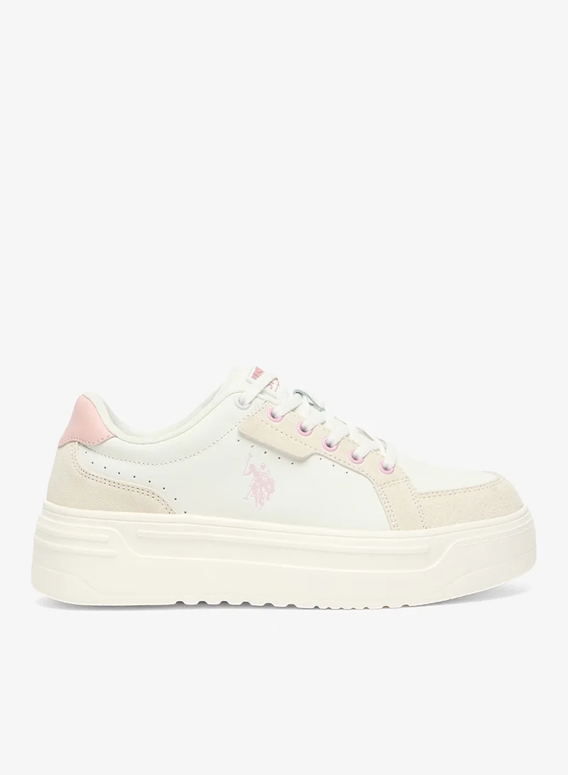 U.S. Polo Assn. Off White/Pink Women's Platform Sneakers with Pink Logo - Stylish Lace-Up Design Shoes with Comfort Cushioned Sole for Everyday Wear for Women | Best Price UAE