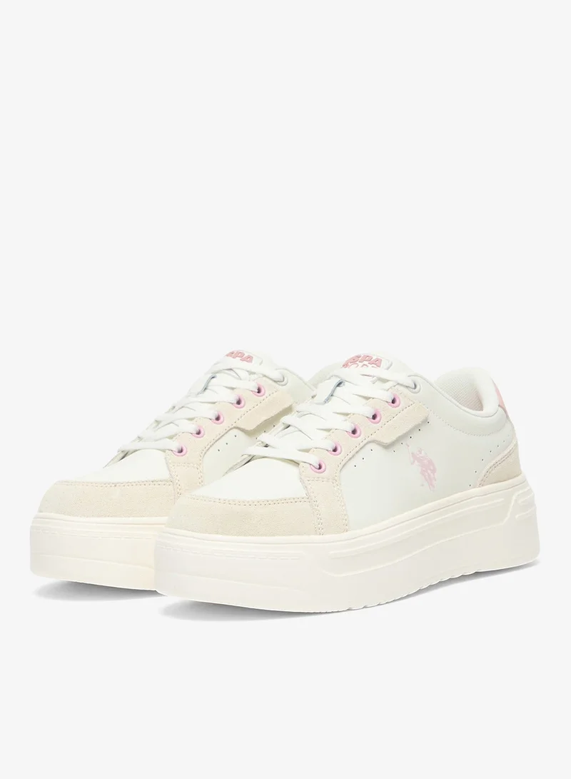 U.S. Polo Assn. Off White/Pink Women's Platform Sneakers with Pink Logo - Stylish Lace-Up Design Shoes with Comfort Cushioned Sole for Everyday Wear for Women | Best Price UAE