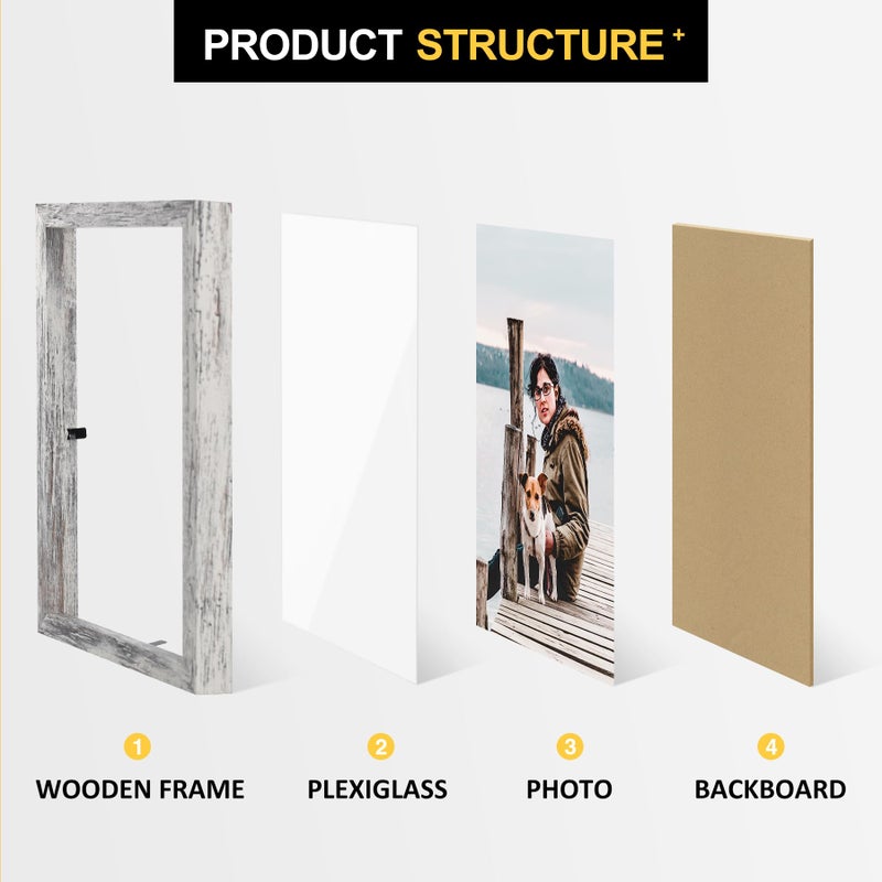 FOREV 5x7 Double Picture Frame Wooden Hinged Photo Frame Definition Glass Stand Vertically on Desktop or Tabletop Distressed White - Image 3