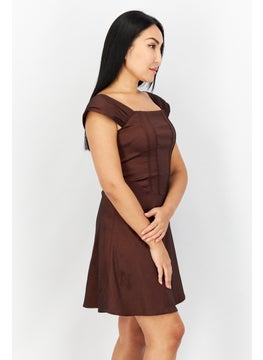 Collective The Label Women Solid Mini Party Dress, Brown  - Image 3