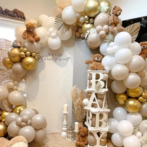 Blocesa Sand White Gold Balloon Arch Kit, White Beige Chrome Gold Balloons Cream Balloons Metallic Gold Balloon for Boho Neutral Wedding Bridal Shower Birthday Decorations. - Image 4