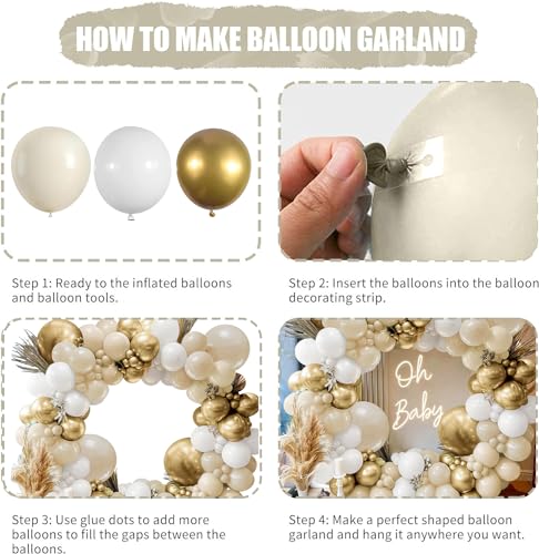Blocesa Sand White Gold Balloon Arch Kit, White Beige Chrome Gold Balloons Cream Balloons Metallic Gold Balloon for Boho Neutral Wedding Bridal Shower Birthday Decorations. - Image 3
