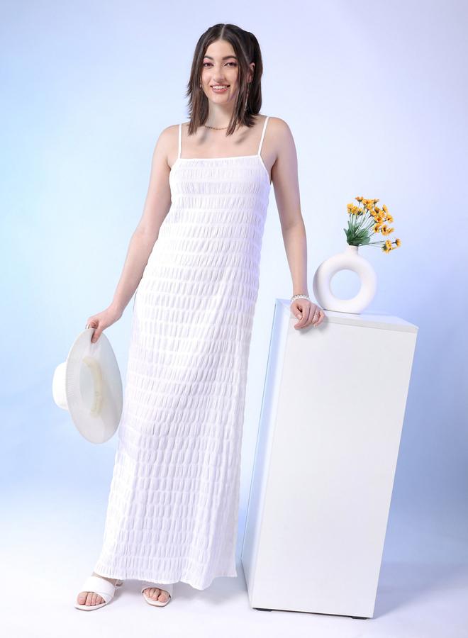 Freehand White Textured Strappy Maxi Dress - Image 1