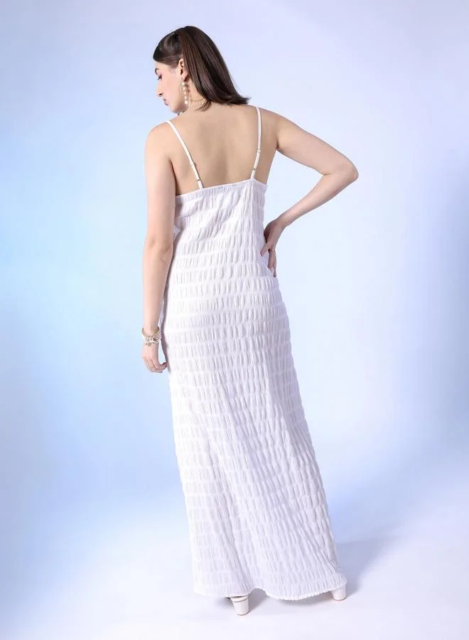 Freehand  White Textured Strappy Maxi Dress for Women | Best Price UAE
