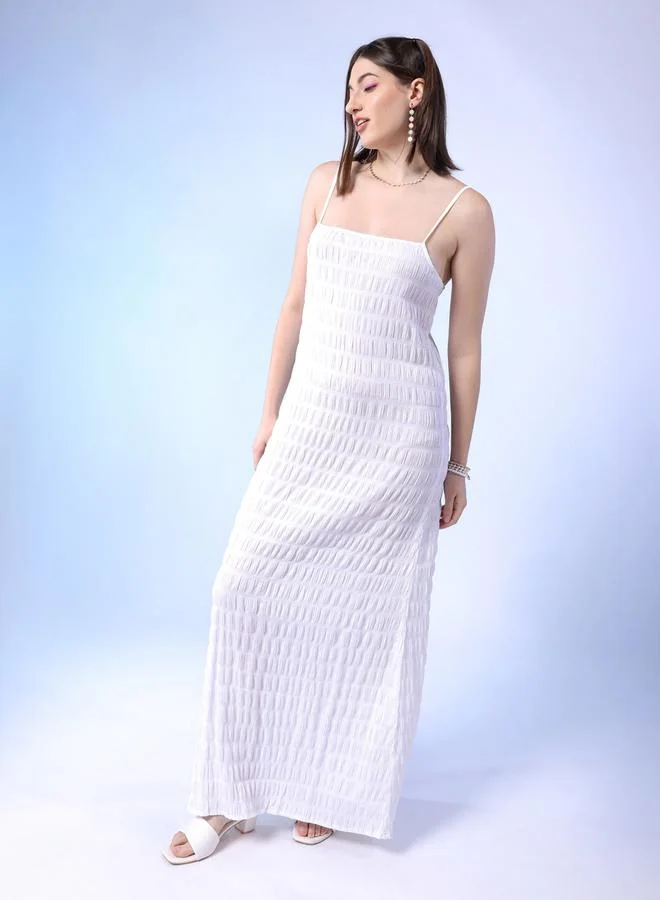 Freehand  White Textured Strappy Maxi Dress for Women | Best Price UAE