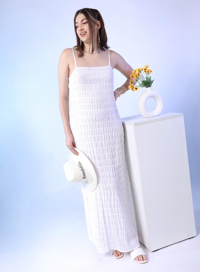 Freehand White Textured Strappy Maxi Dress - Image 2