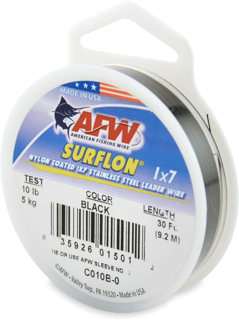 AFW American Fishing Wire Surflon Nylon Coated 1x7 Stainless Steel Leader Wire - Fishing Leader Line for Saltwater, 10lb Test - 250lb Test in Bright, Black, Camo in 30ft, 100ft, 300ft and 1,000ft Lengths - Image 1