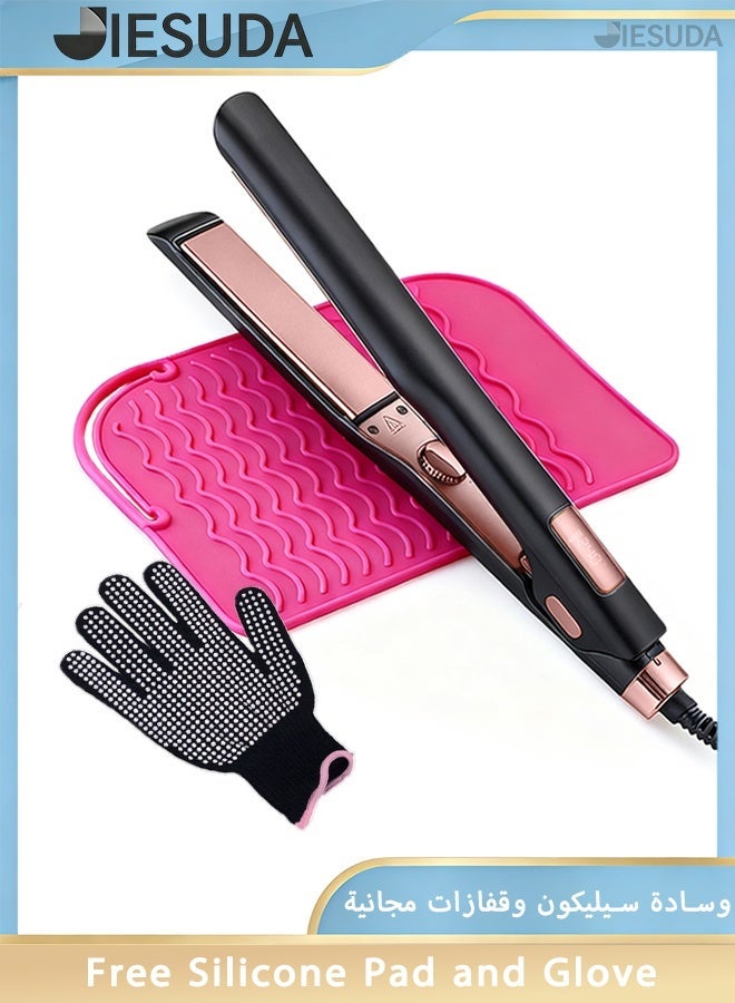 JieSuDa Hair Straightener and Curler 2 in 1 Ceramic Flat Iron - 4 Heat Settings and Heats Up to 230°C with a Heat-Resistant Silicone Pad and Gloves - Image 1