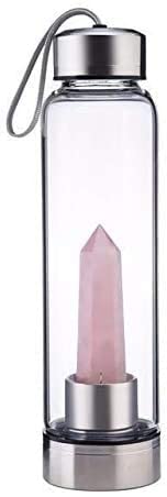 PANAKUMUS PANAKUMUS Crystal Bottle Elixir Water Bottle 16oz Natural Rose Quartz Gemstone Water Bottle for Making Crystal Infused Gemwater 500ml  - Image 1