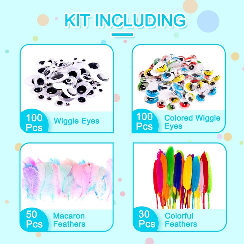 Whaline 1050 PCS Art Craft Kit Supplies 17 Styles Pipe Cleaners Pompoms Wiggle Googly Eyes Foam Flowers Letters Construction Papers Safety Scissors Sticks Heart Stickers Feather Felt Cloth Button - Image 4