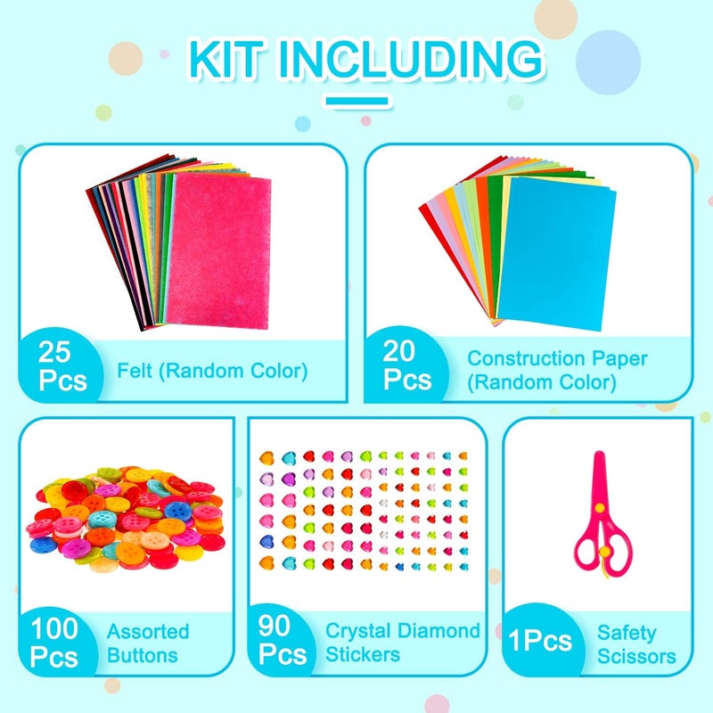Whaline 1050 PCS Art Craft Kit Supplies 17 Styles Pipe Cleaners Pompoms Wiggle Googly Eyes Foam Flowers Letters Construction Papers Safety Scissors Sticks Heart Stickers Feather Felt Cloth Button - Image 5