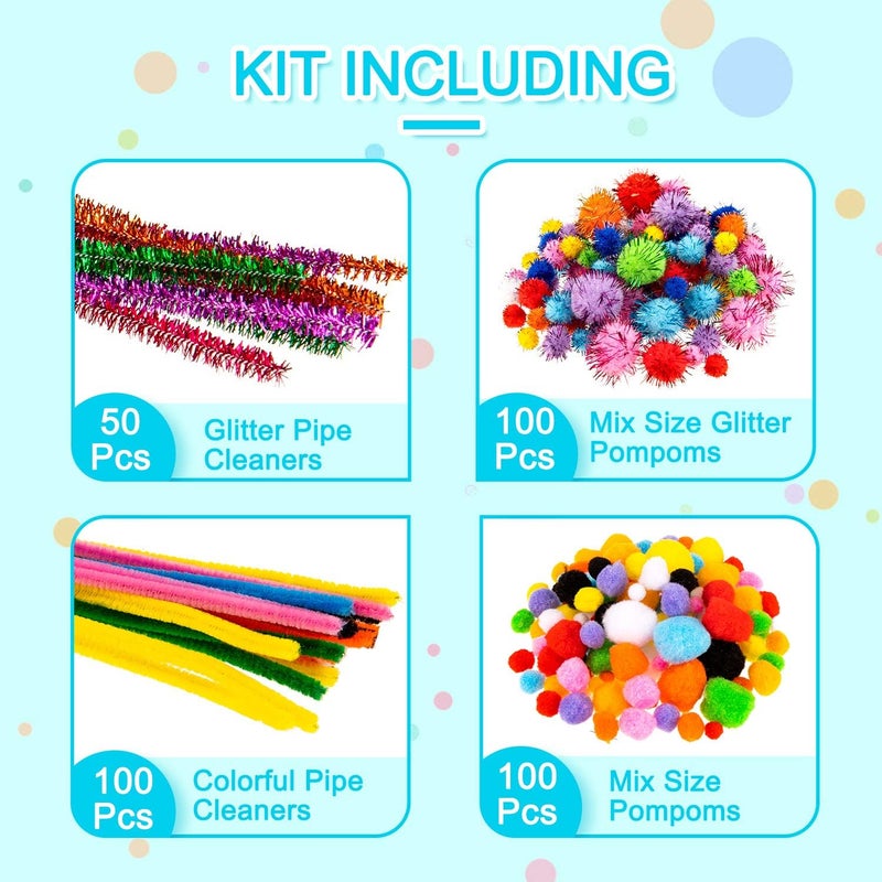 Whaline 1050 PCS Art Craft Kit Supplies 17 Styles Pipe Cleaners Pompoms Wiggle Googly Eyes Foam Flowers Letters Construction Papers Safety Scissors Sticks Heart Stickers Feather Felt Cloth Button - Image 2