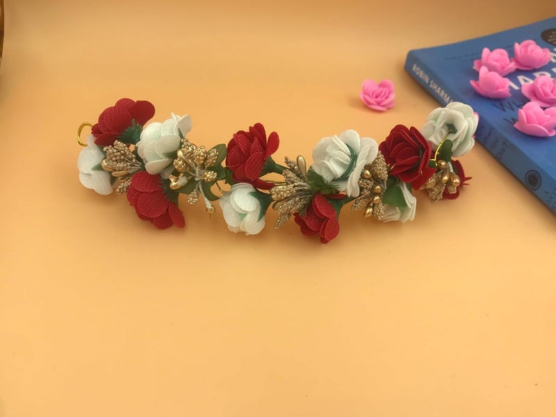 AROOMAN Arooman Artificial Flower Gajra JudaBun For Women and Girls Pack01 ColorWhite And Red  - Image 1
