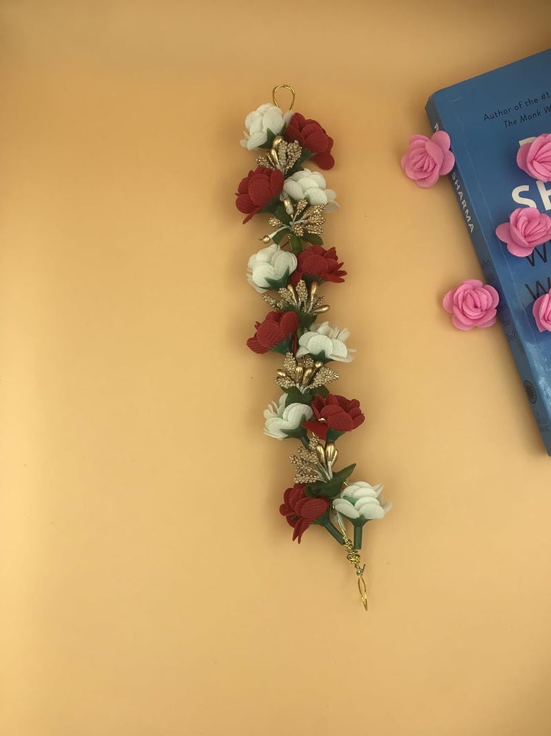 AROOMAN Arooman Artificial Flower Gajra JudaBun For Women and Girls Pack01 ColorWhite And Red  - Image 2
