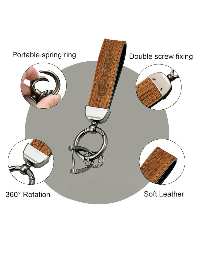 Ford High-Quality Genuine Leather Car Keychain with 360° Rotating Metal Ring, Portable Spring Clip, and Secure Double Screw Fixing for Easy Key Management and Stylish Accessory Universal Key Fob Keychain - Image 3