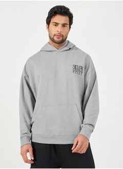 Oversized Chest Text Print Terry Hoodie