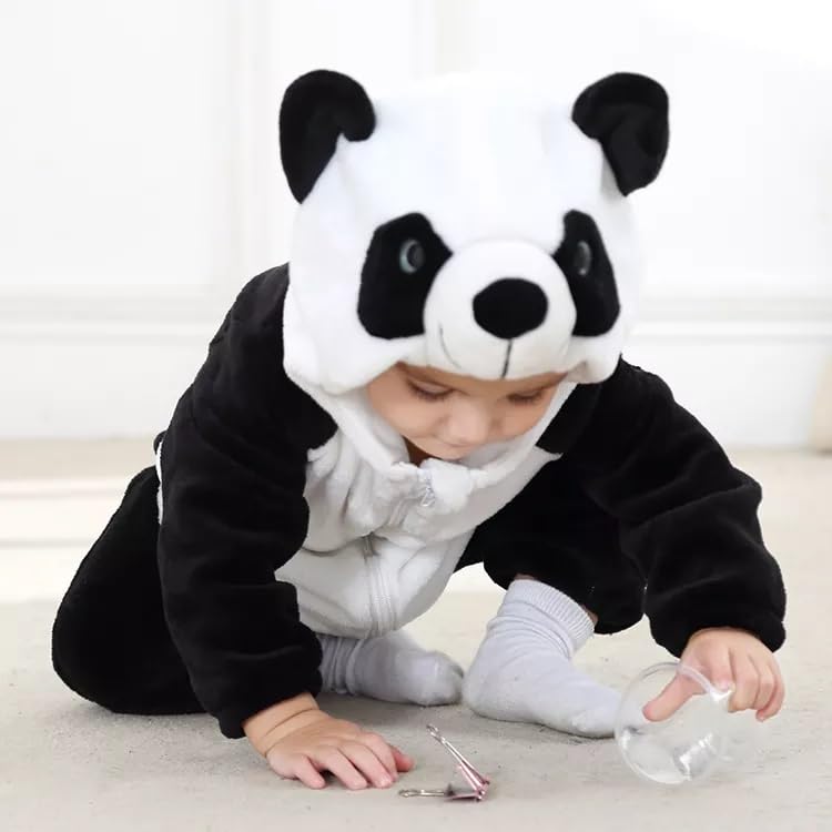 BRANDONN Unisex Baby Flannel Jumpsuit Panda Style Cosplay Clothes Bunting Outfits Snowsuit Hooded Romper Outwear (Black Panda, 12-18 Months) - Image 3