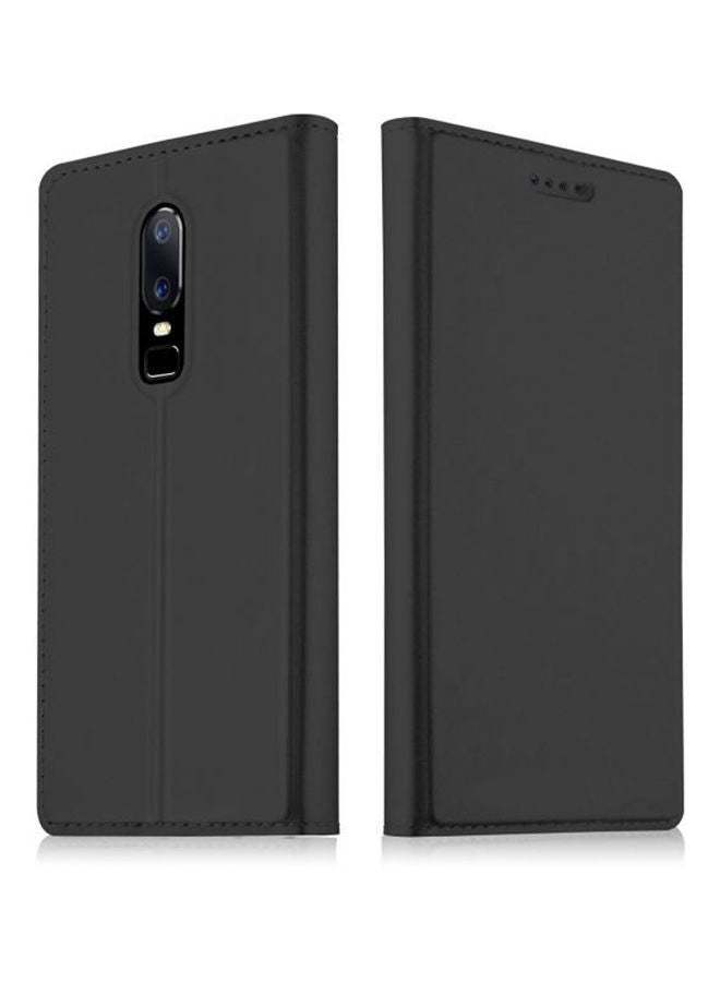 NIBEMINENT One Plus 6 Leather Flip Stand Case With Card Slot Shockproof AntiScratch Wallet Black 