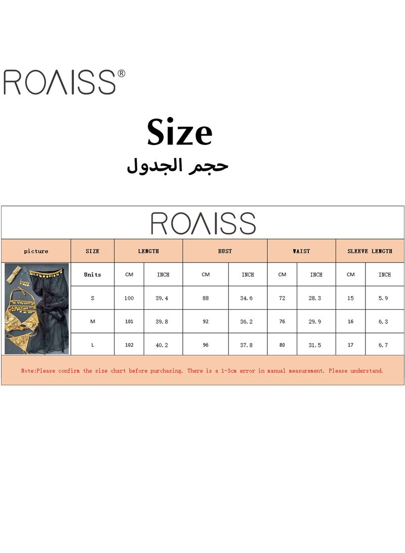 roaiss 4-Piece Cos Lingerie Set Sequin Tassel Design High Mesh Skirt Combination Set - Image 2