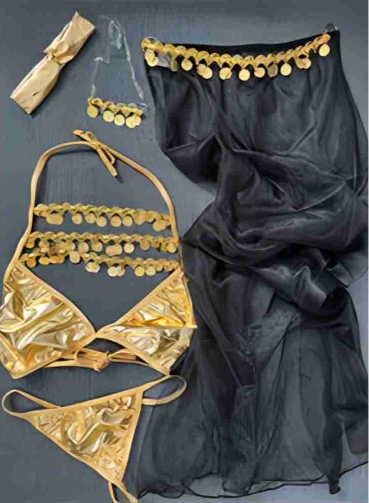 roaiss 4-Piece Cos Lingerie Set Sequin Tassel Design High Mesh Skirt Combination Set - Image 1
