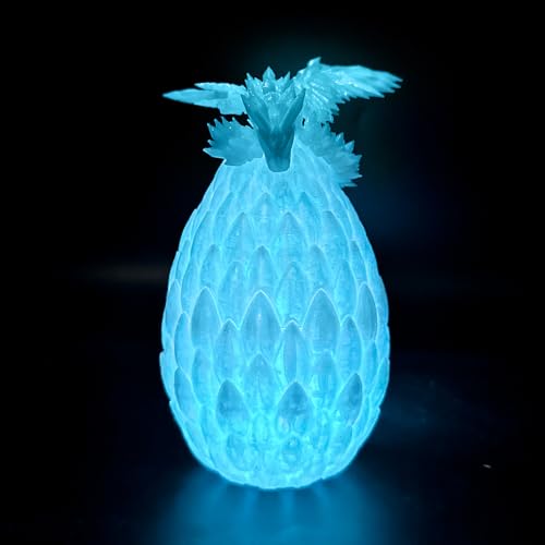 Flavery 3D Printed Dragon Egg Glow Blue Easter Basket Stuffers Large 9 Flying Dragon Inside Fidget Toy for Birthday Gift Flexible Figure Decor Mystery Desk Pet for Christmas Graduation - Image 1