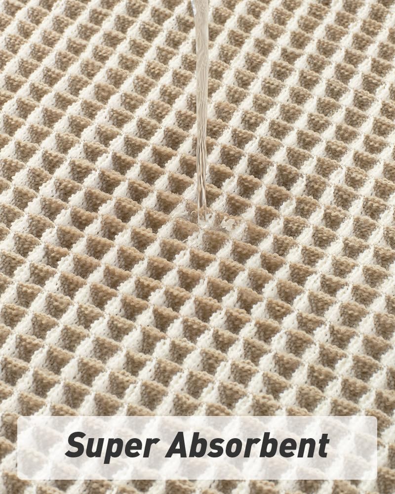 AMOAMI Upgraded Waffle Runner Rug Super Absorbent Non Slip Bath Mats for Bathroom Machine Washable Bathroom Runner Rug with Tassels, Ideal for Hallway Bedroom Laundry Room, 2' x 4', Brown & Cream - Image 2