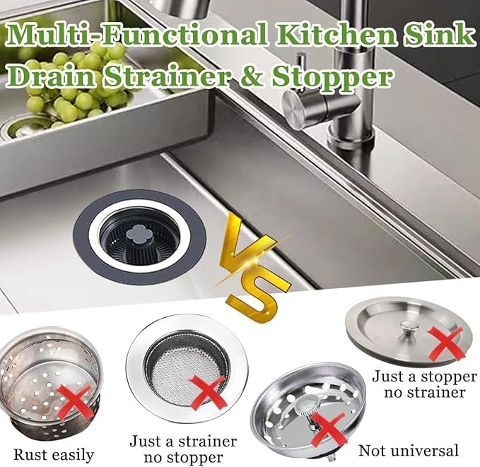 Bindex 3 in 1 Kitchen Sink Drain Strainer and Stopper Combo, SUS304 Stainless Steel Pop-up Kitchen Sink Stopper,Fast Drainage Sink Drain Strainer for Standard 3-1/2 Inch Drain (2) - Image 4