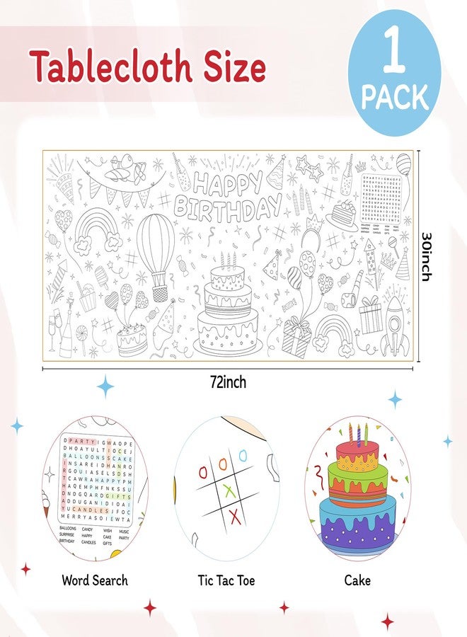 Childom 1 Pack Birthday Coloring Tablecloth Disposable Birthday Tablecloths 30x72 Inch Coloring Table Cloth Paper Tablecloth Rectangle Table Cover - Image 2
